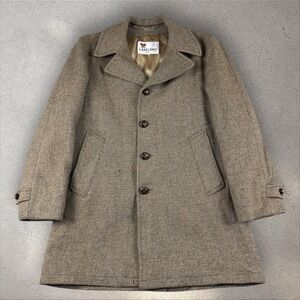 Vintage Lakeland Houndstooth Tweed Trench Coat Men's 40 (M) Tan Wool USA 70s 80s